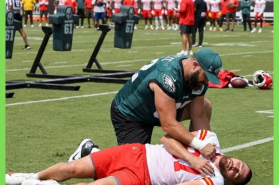 A chilling silence fell over the Kansas City Chiefs’ practice field when superstar tight end Travis Kelce suddenly collapsed mid-drill — a moment that stunned teammates, halted practice instantly, and sent shockwaves through the entire organization.